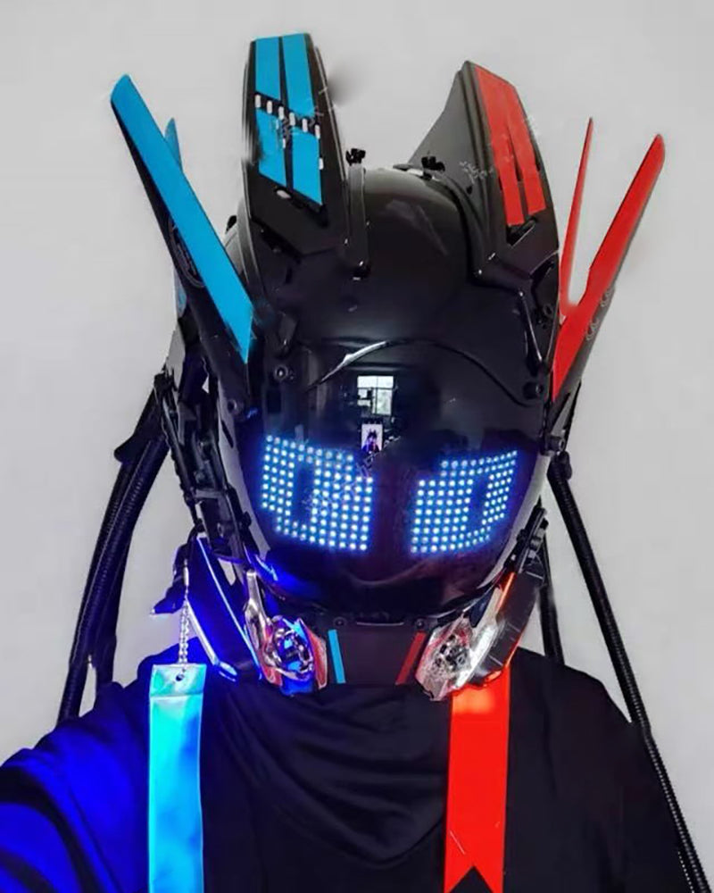 Over the Rainbow Rhythm Cyberpunk Helmet Mask ( Customizable Text And Image Available)