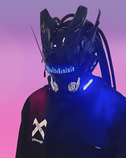 Over the Rainbow Rhythm Cyberpunk Helmet Mask ( Customizable Text And Image Available)