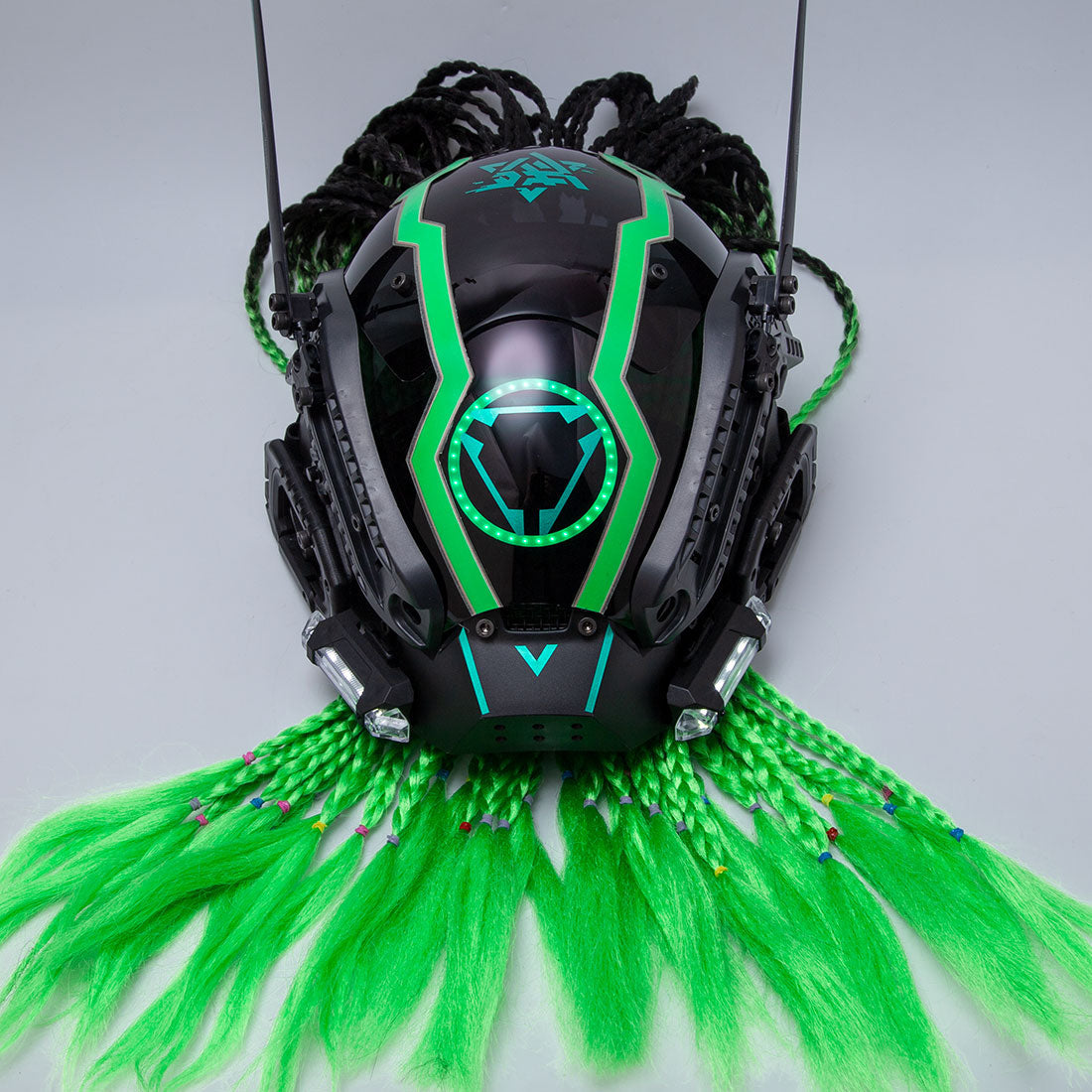 cyberpunk_mask_gothic_mask_with_green_lights_and_dreadlocks
